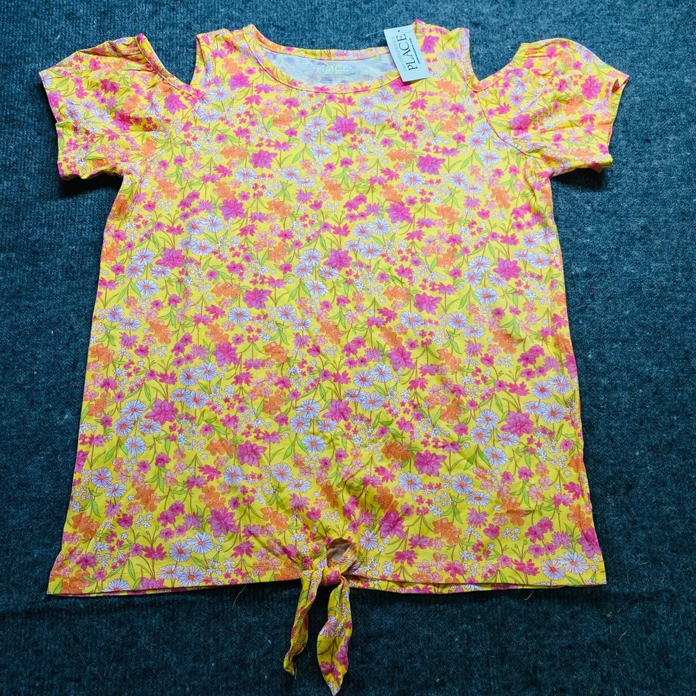 The Children's Place Girls Yellow Floral Cold Shoulder Top XXL 16 NWT